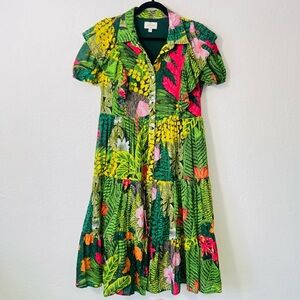 Sold Palms Away Floral Tropical Resort Wear Dress Medium